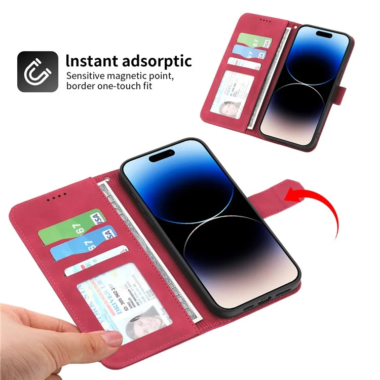 DIERFENG DF-03 Leather Phone Case for iPhone 12 Pro Max 6.7 inch, Lines Imprinted Phone Shell Flip Wallet Cover Stand - Red