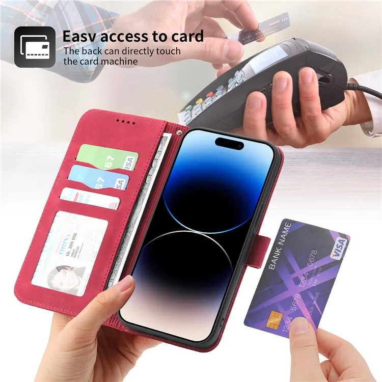DIERFENG DF-03 Leather Phone Case for iPhone 12 Pro Max 6.7 inch, Lines Imprinted Phone Shell Flip Wallet Cover Stand - Red