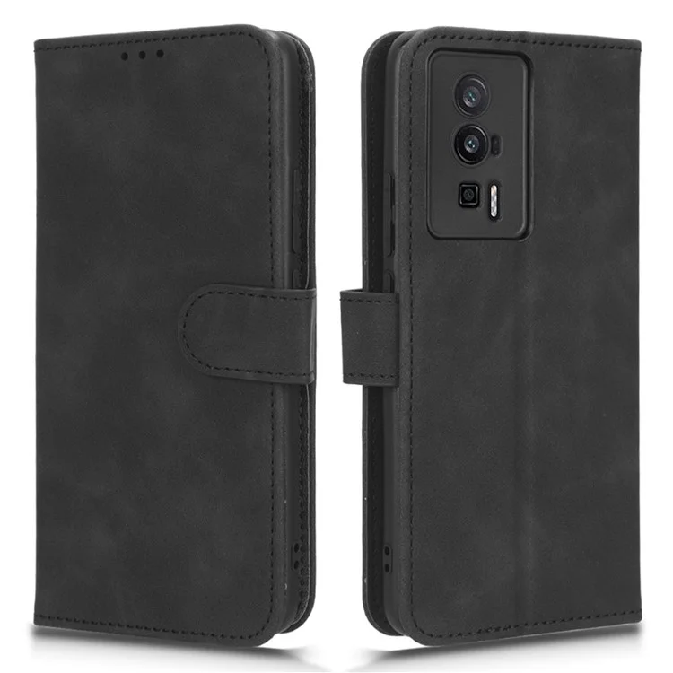 Custodia per telefono anti-caduta per Xiaomi Poco F5 Pro 5G / Redmi K60 Pro 5G / K60 5G, in pelle di poliuretano a contatto con la pelle, con portafoglio e supporto pieghevole - Nero