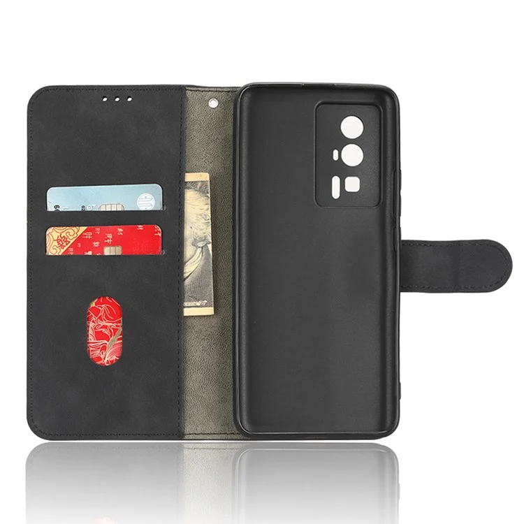 Custodia per telefono anti-caduta per Xiaomi Poco F5 Pro 5G / Redmi K60 Pro 5G / K60 5G, in pelle di poliuretano a contatto con la pelle, con portafoglio e supporto pieghevole - Nero