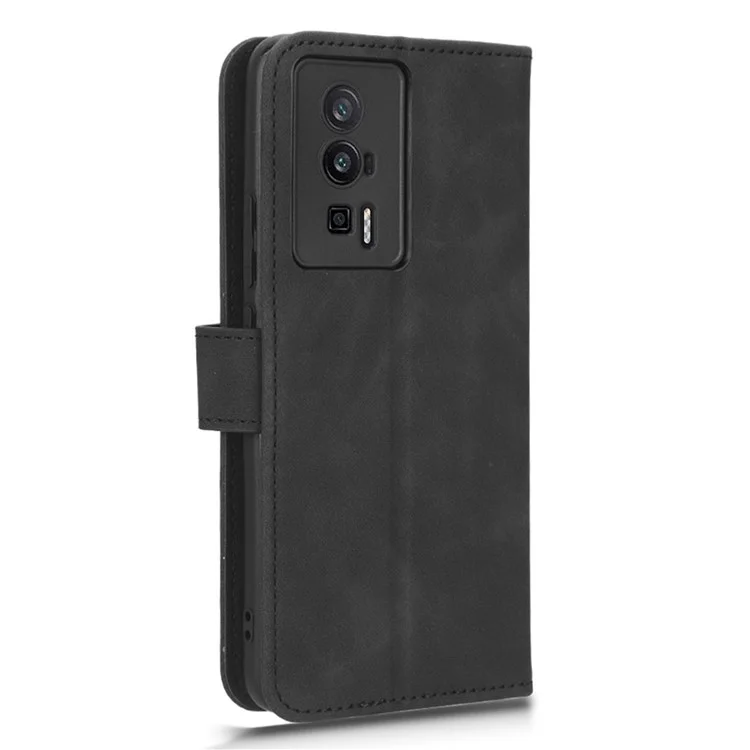 Custodia per telefono anti-caduta per Xiaomi Poco F5 Pro 5G / Redmi K60 Pro 5G / K60 5G, in pelle di poliuretano a contatto con la pelle, con portafoglio e supporto pieghevole - Nero
