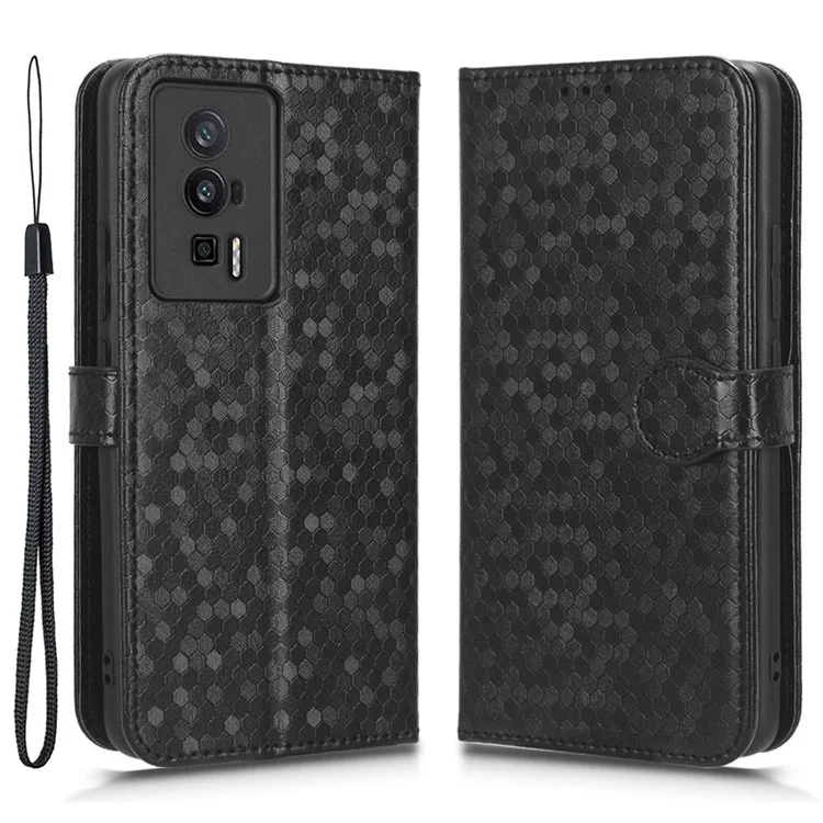 Custodia protettiva per telefono per Xiaomi Poco F5 Pro 5G / Redmi K60 Pro 5G / K60 5G Custodia in pelle PU con supporto e portafoglio con motivo a pois impresso - Nero