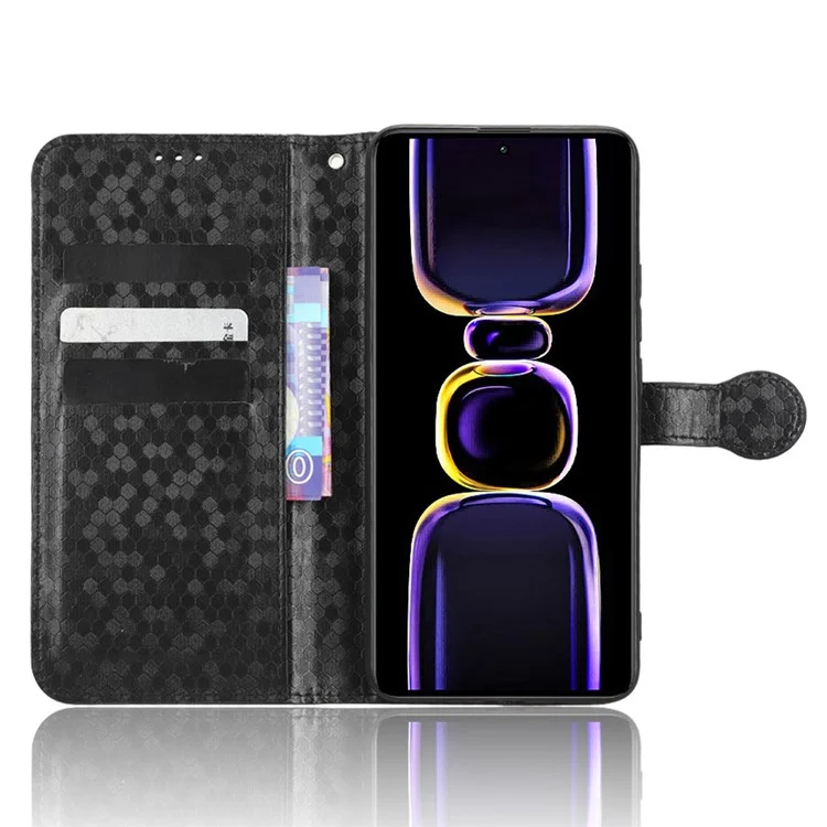 Custodia protettiva per telefono per Xiaomi Poco F5 Pro 5G / Redmi K60 Pro 5G / K60 5G Custodia in pelle PU con supporto e portafoglio con motivo a pois impresso - Nero