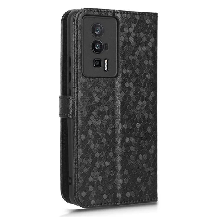 Custodia protettiva per telefono per Xiaomi Poco F5 Pro 5G / Redmi K60 Pro 5G / K60 5G Custodia in pelle PU con supporto e portafoglio con motivo a pois impresso - Nero