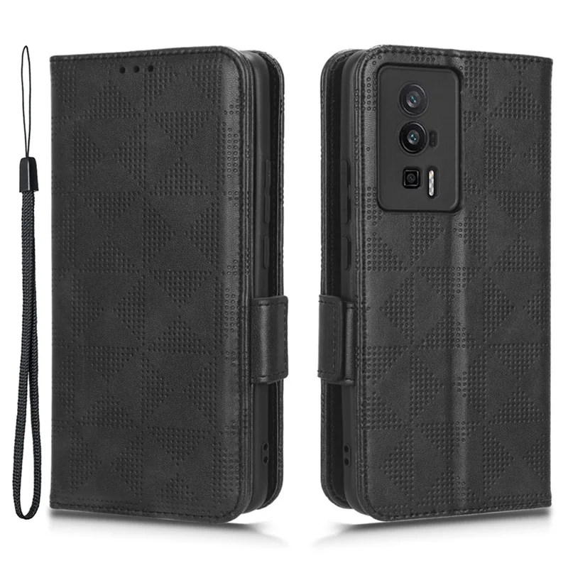 Anti-fall Phone Case for Xiaomi Poco F5 Pro 5G / Redmi K60 Pro 5G / K60 5G PU Leather Phone Cover Stand Wallet with Dot Pattern Imprinted - Black