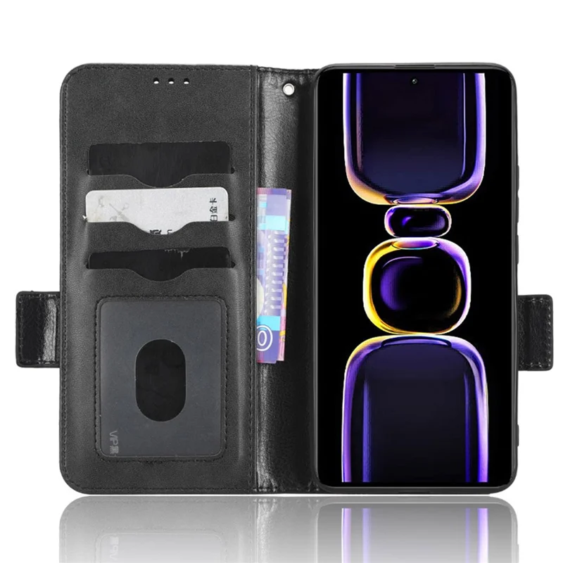 Anti-fall Phone Case for Xiaomi Poco F5 Pro 5G / Redmi K60 Pro 5G / K60 5G PU Leather Phone Cover Stand Wallet with Dot Pattern Imprinted - Black