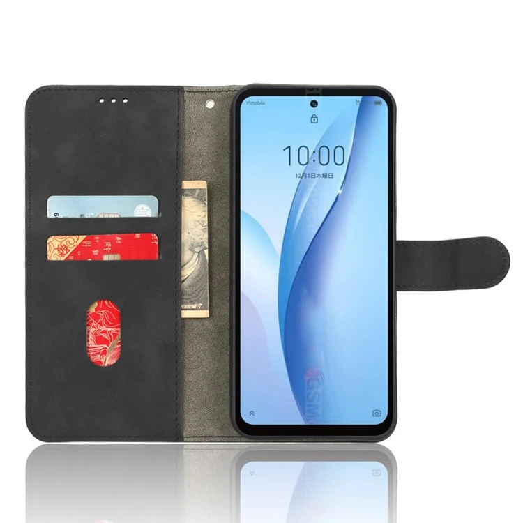 PU Leather Phone Case For ZTE Libero 5G III, Skin-friendly Shockproof Protective Flip Cell Phone Cover Wallet Stand - Black