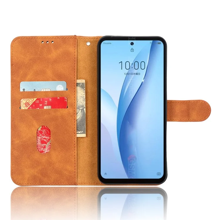 PU Leather Phone Case For ZTE Libero 5G III, Skin-friendly Shockproof Protective Flip Cell Phone Cover Wallet Stand - Brown