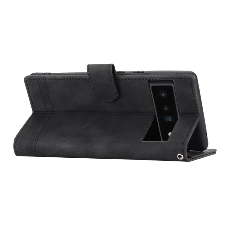 DIERFENG DF-03 Protective Phone Case for Google Pixel 6 Pro 5G, Anti-fall Flip Wallet Cover Stand with Lines Imprinting - Black