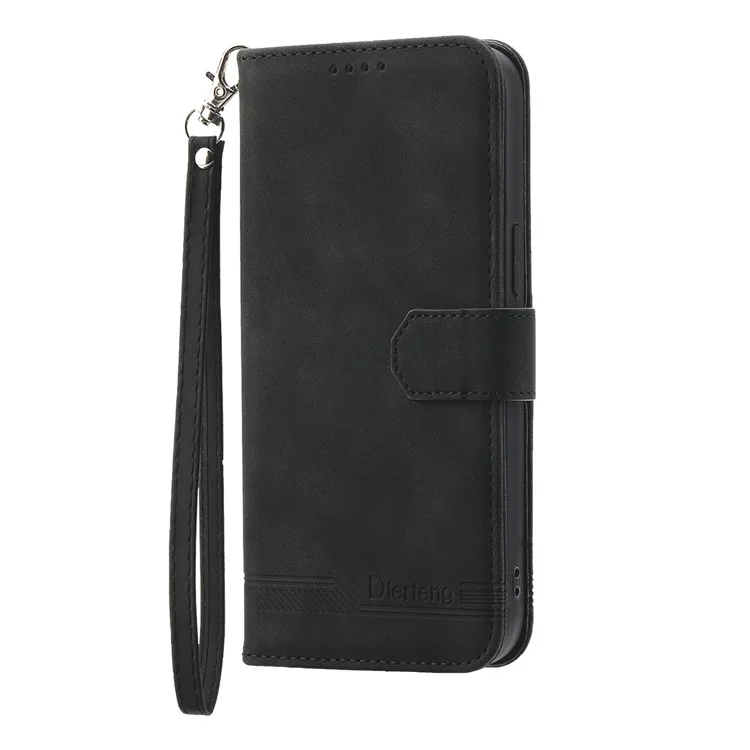 DIERFENG DF-03 Protective Phone Case for Google Pixel 6 Pro 5G, Anti-fall Flip Wallet Cover Stand with Lines Imprinting - Black