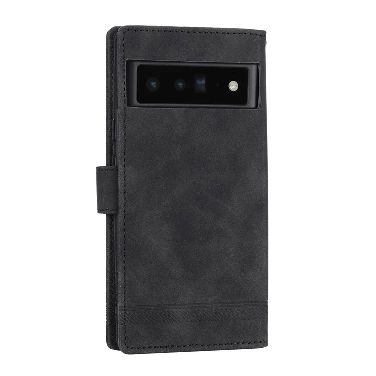 DIERFENG DF-03 Protective Phone Case for Google Pixel 6 Pro 5G, Anti-fall Flip Wallet Cover Stand with Lines Imprinting - Black