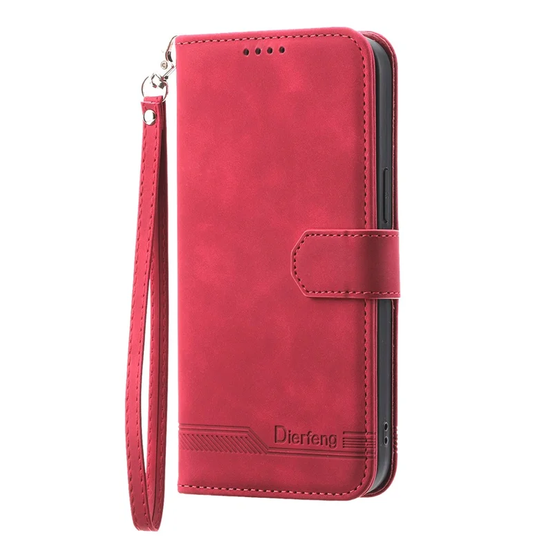 DIERFENG DF-03 Protective Phone Case for Google Pixel 6 Pro 5G, Anti-fall Flip Wallet Cover Stand with Lines Imprinting - Red