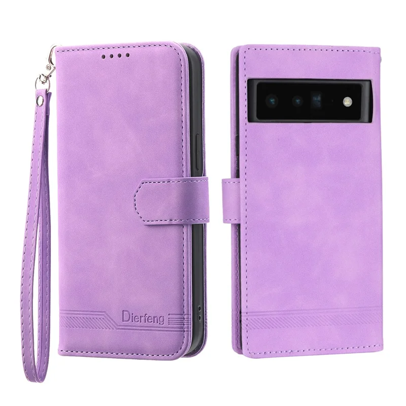 DIERFENG DF-03 Protective Phone Case for Google Pixel 6 Pro 5G, Anti-fall Flip Wallet Cover Stand with Lines Imprinting - Purple