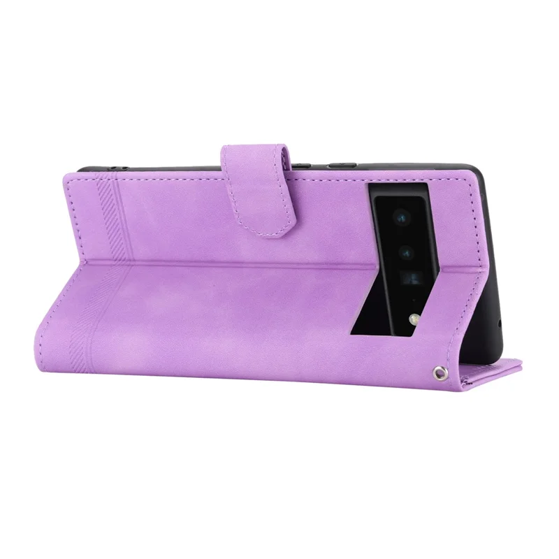 DIERFENG DF-03 Protective Phone Case for Google Pixel 6 Pro 5G, Anti-fall Flip Wallet Cover Stand with Lines Imprinting - Purple