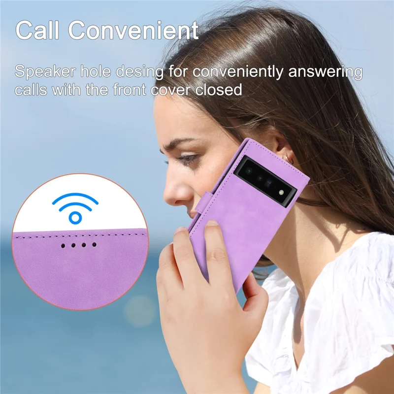 DIERFENG DF-03 Protective Phone Case for Google Pixel 6 Pro 5G, Anti-fall Flip Wallet Cover Stand with Lines Imprinting - Purple