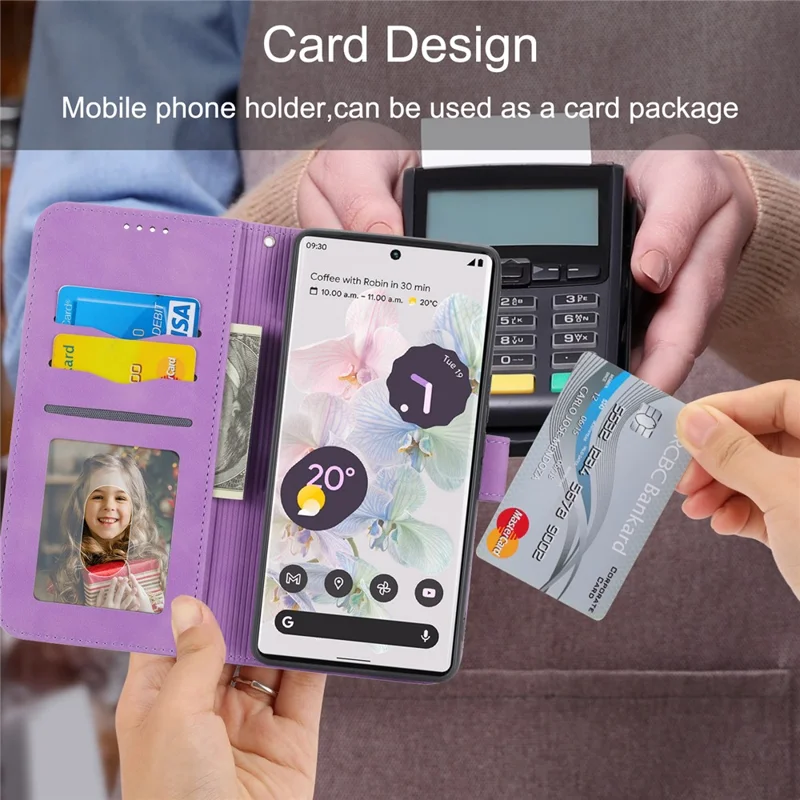 DIERFENG DF-03 Protective Phone Case for Google Pixel 6 Pro 5G, Anti-fall Flip Wallet Cover Stand with Lines Imprinting - Purple