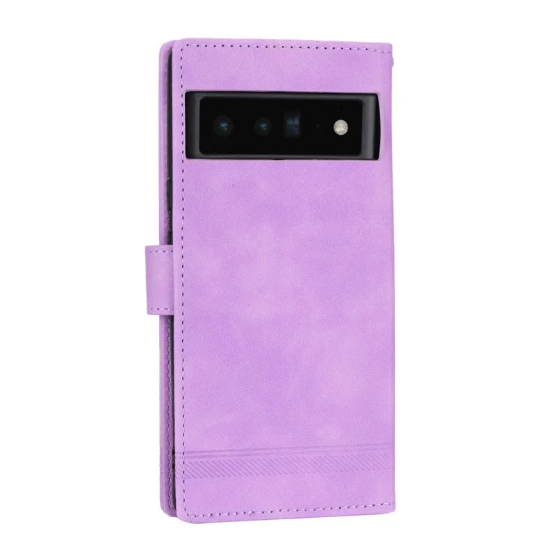 DIERFENG DF-03 Protective Phone Case for Google Pixel 6 Pro 5G, Anti-fall Flip Wallet Cover Stand with Lines Imprinting - Purple
