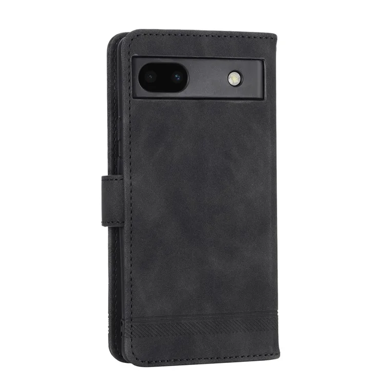 Étui de protection en cuir PU anti-chute DIERFENG pour Google Pixel 6a, étui de protection pour téléphone à gravure de lignes DF-03 résistant aux rayures avec support et porte-cartes - Noir