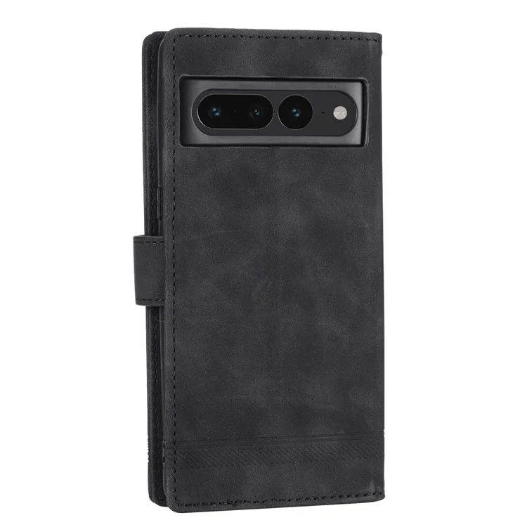 DIERFENG DF-03 Mobile Phone Leather Case for Google Pixel 7 Pro 5G, Lines Imprinted Phone Cover with Wallet Stand - Black
