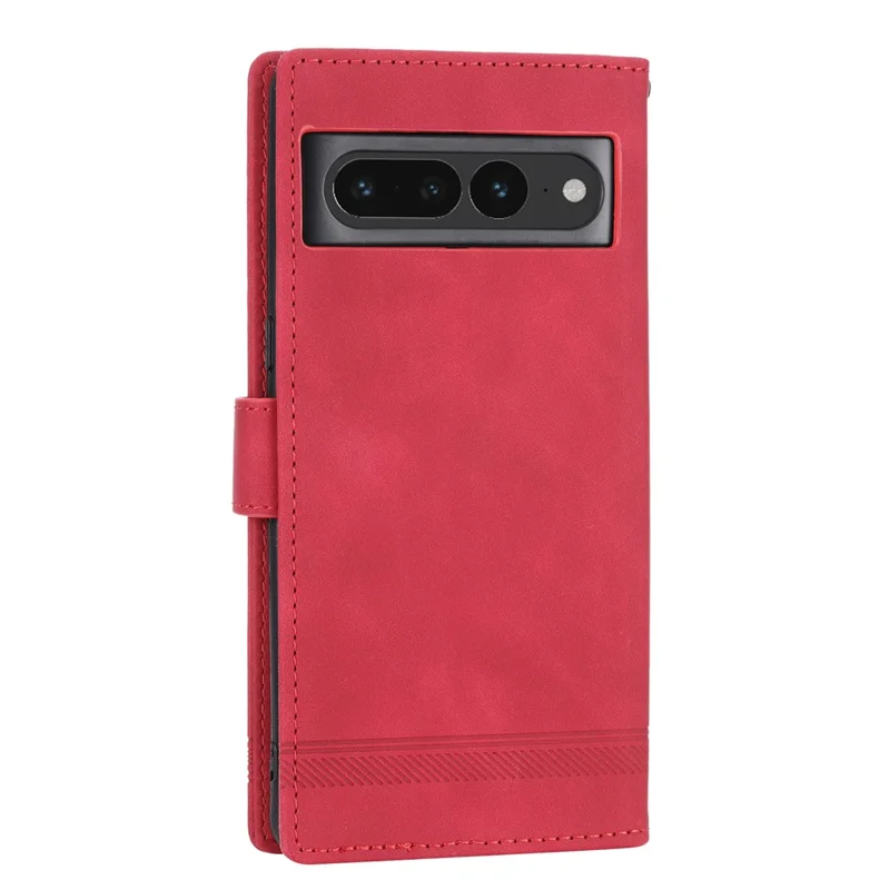 DIERFENG DF-03 Mobile Phone Leather Case for Google Pixel 7 Pro 5G, Lines Imprinted Phone Cover with Wallet Stand - Red