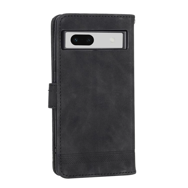 DIERFENG DF-03 PU Leather Wallet Case для Google Pixel 7a, Lines Imprinted Cell Phone Stand Cover - Black