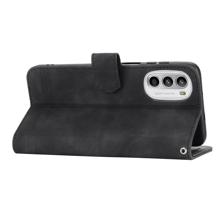 DIERFENG DF-03 per Motorola Moto G52 4G / G82 5G Stand PU Custodia in pelle Linee impresse Custodia per telefono con portafogli - Nero
