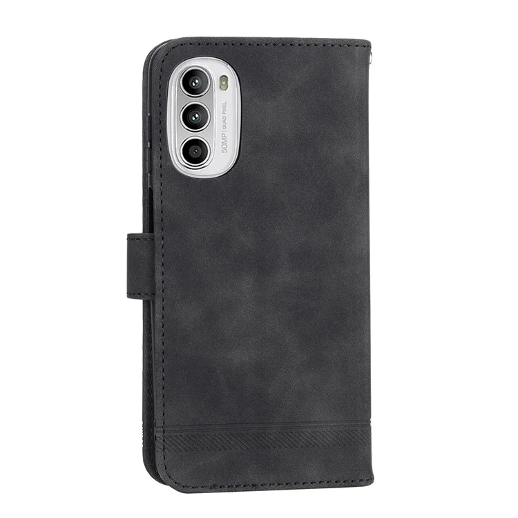 DIERFENG DF-03 per Motorola Moto G52 4G / G82 5G Stand PU Custodia in pelle Linee impresse Custodia per telefono con portafogli - Nero