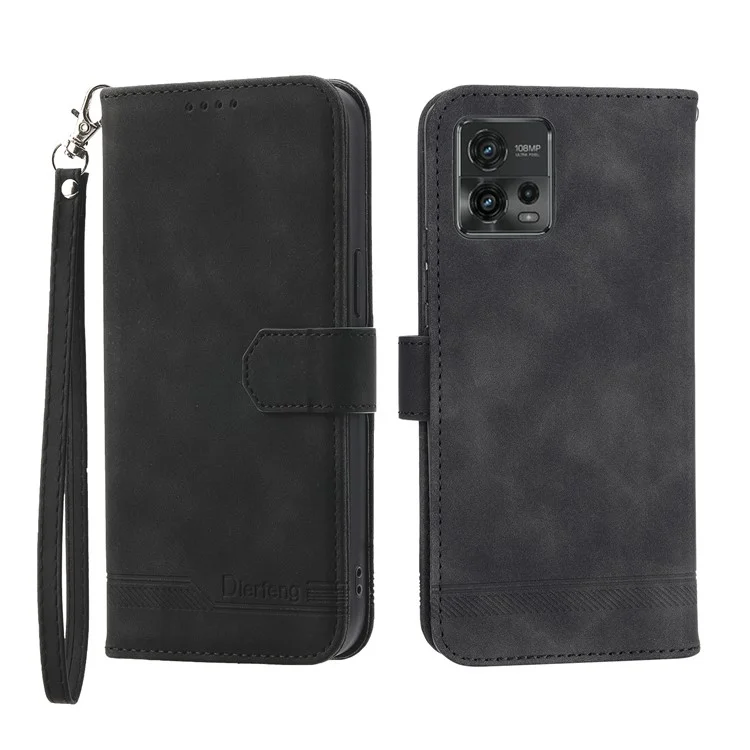 DIERFENG DF-03 Кожаный чехол-книжка для телефона Motorola Moto G72 4G, с линиями, ударопрочный - черный
