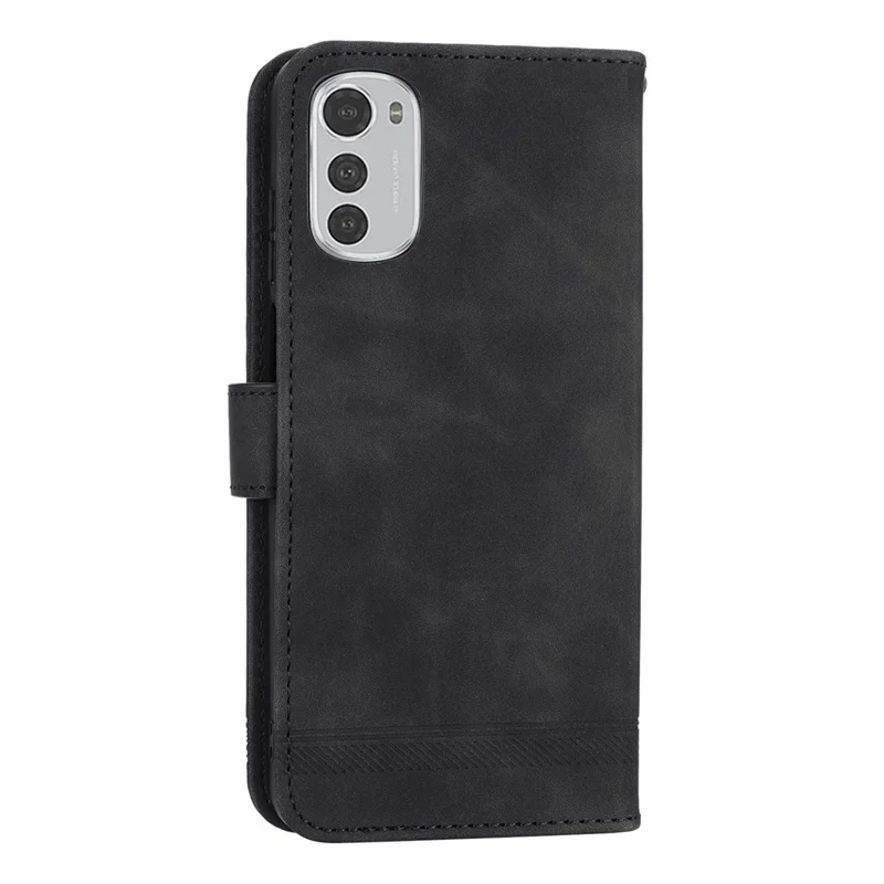 DIERFENG DF-03 Étui en cuir anti-rayures pour Motorola Moto E32 4G, couverture de portefeuille et support de téléphone avec motif de lignes - Noir