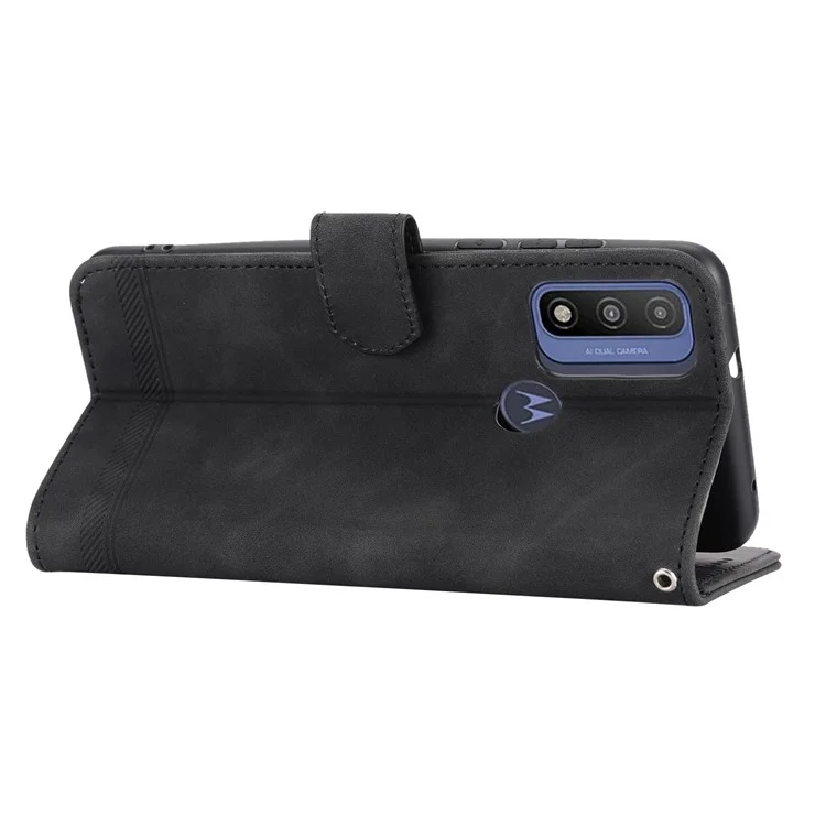 DIERFENG DF-03 per Motorola Moto G Play (2023) 4G / G Pure Custodia per telefono Caso in pelle PU con motivo a linee con portafoglio e supporto - Nero