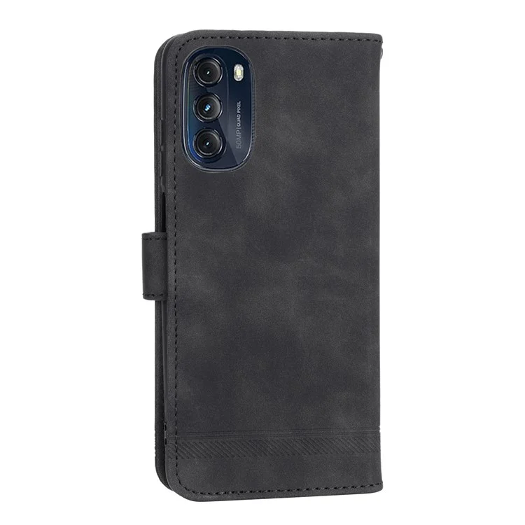 DIERFENG DF-03 Protective Phone Cover for Motorola Moto G (2022) 5G, Wallet Stand Lines Imprinted PU Leather Case - Black