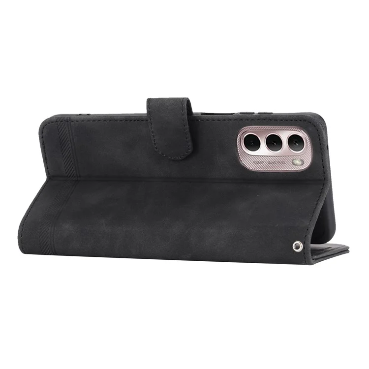 DIERFENG DF-03 Phone Wallet Case for Motorola Moto G Stylus 4G (2022), Lines Imprinted PU Leather Phone Stand Cover - Black