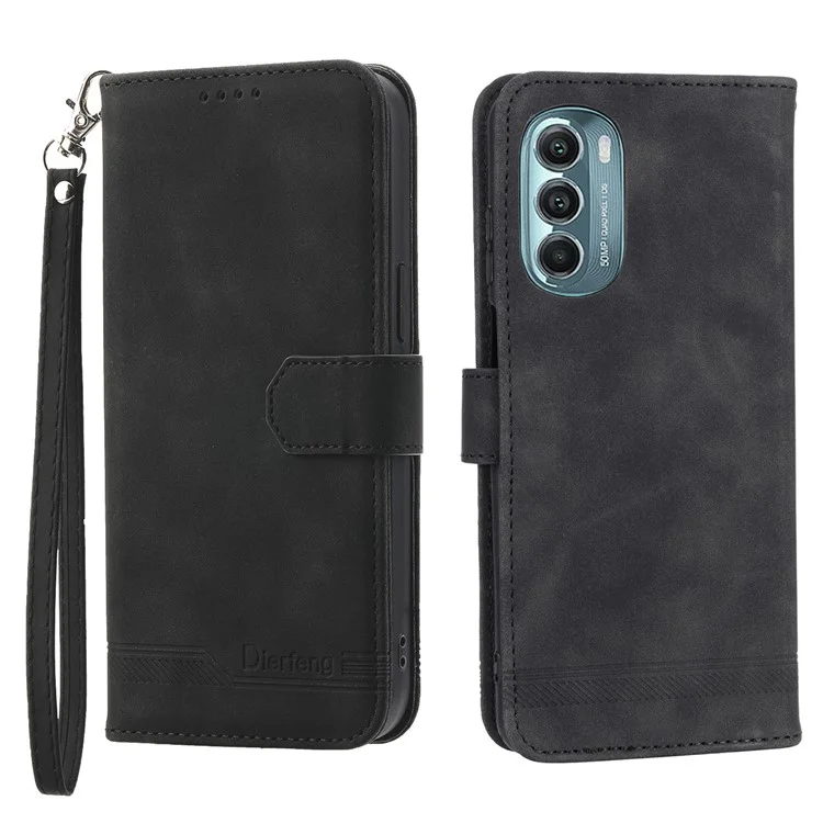 DIERFENG DF-03 Phone Stand Case per Motorola Moto G Stylus 5G (2022), Linee Impresse Custodia Portafoglio in Pelle PU - Nero