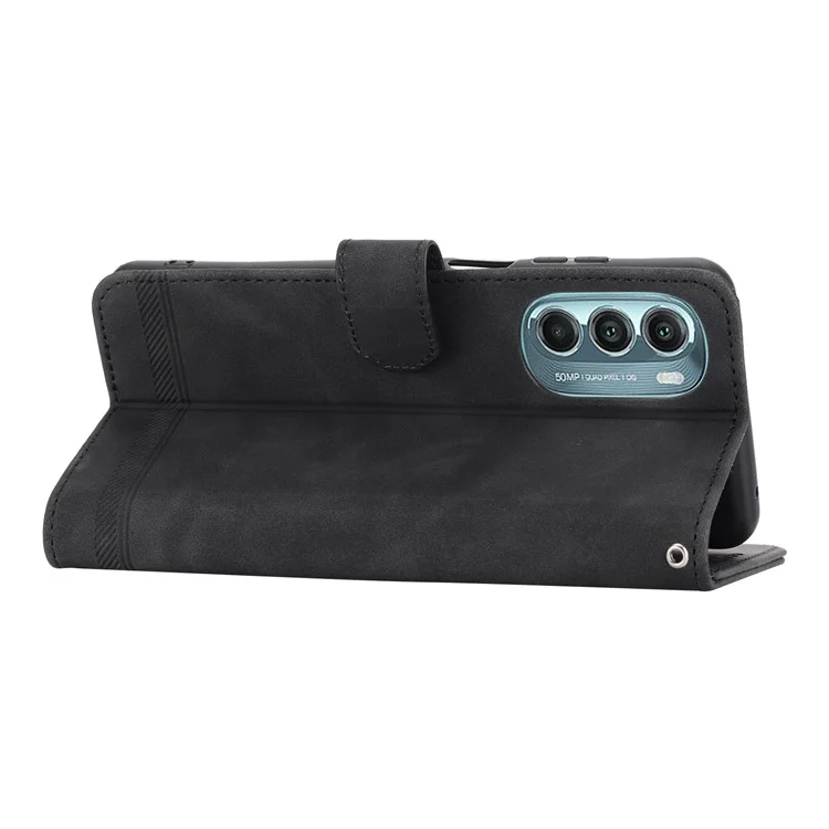 DIERFENG DF-03 Phone Stand Case per Motorola Moto G Stylus 5G (2022), Linee Impresse Custodia Portafoglio in Pelle PU - Nero