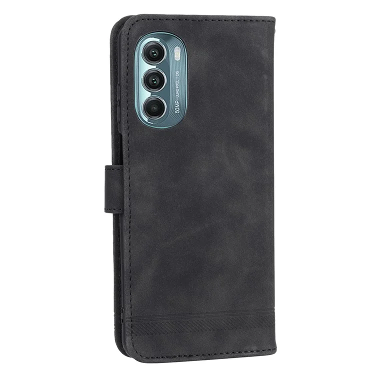 DIERFENG DF-03 Phone Stand Case per Motorola Moto G Stylus 5G (2022), Linee Impresse Custodia Portafoglio in Pelle PU - Nero