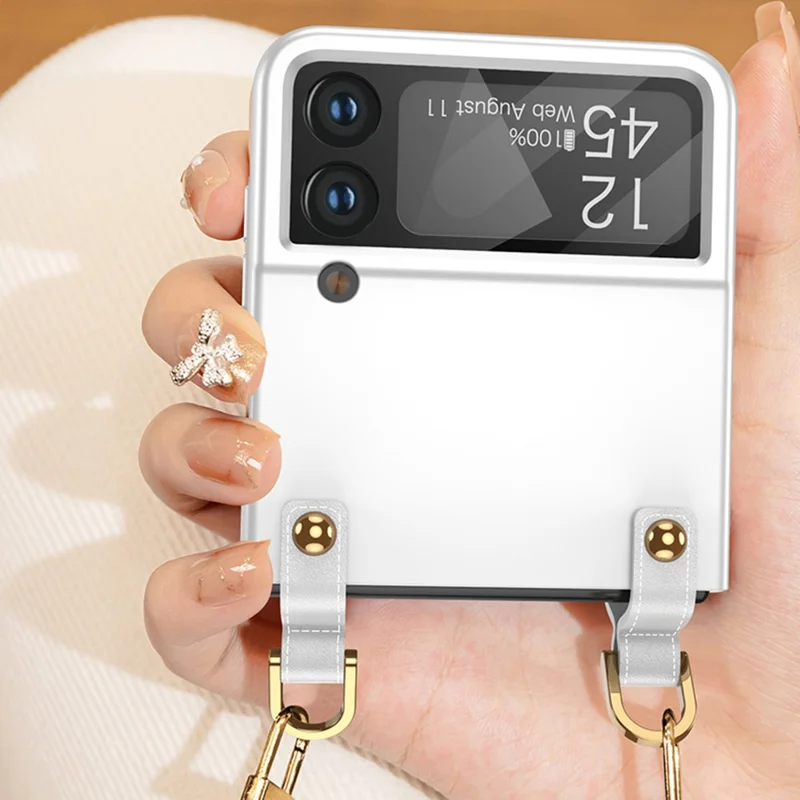 GKK Cell Phone Cover for Samsung Galaxy Z Flip3 5G, PU Leather Coated PC Crossbody Phone Case with Shoulder Strap - Black