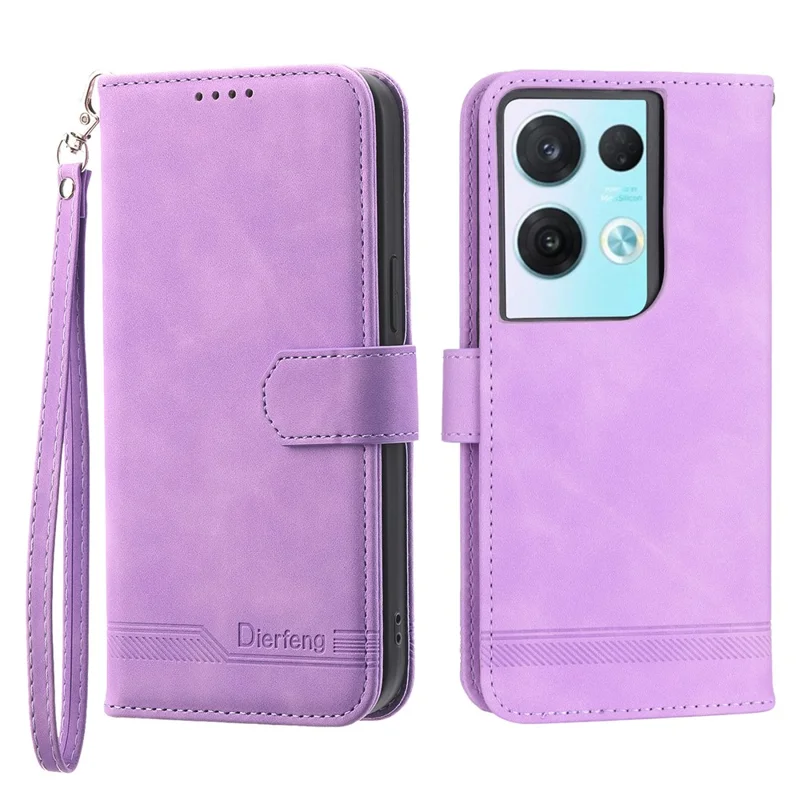 DIERFENG DF-03 Phone Leather Case for Oppo Reno8 5G (Global Version), Stand Lines Imprinted Wallet Phone Cover - Purple