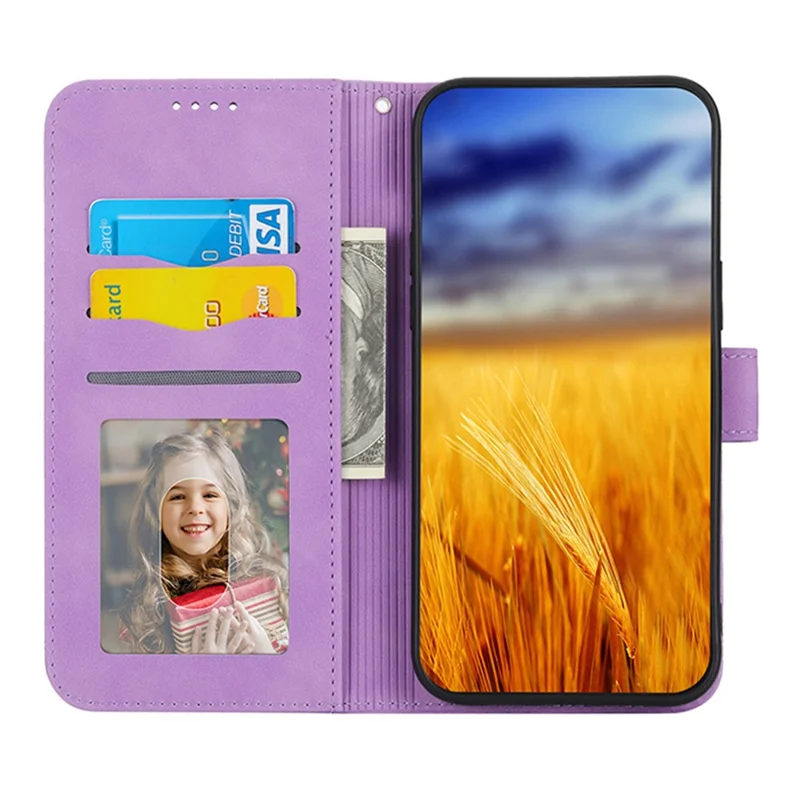 DIERFENG DF-03 Phone Leather Case for Oppo Reno8 5G (Global Version), Stand Lines Imprinted Wallet Phone Cover - Purple