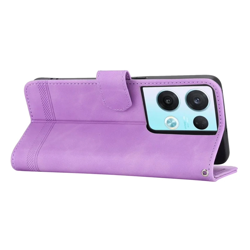 DIERFENG DF-03 Phone Leather Case for Oppo Reno8 5G (Global Version), Stand Lines Imprinted Wallet Phone Cover - Purple