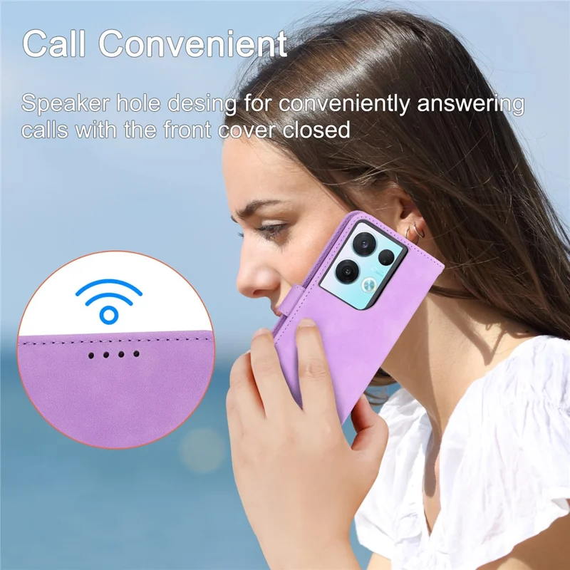 DIERFENG DF-03 Phone Leather Case for Oppo Reno8 5G (Global Version), Stand Lines Imprinted Wallet Phone Cover - Purple
