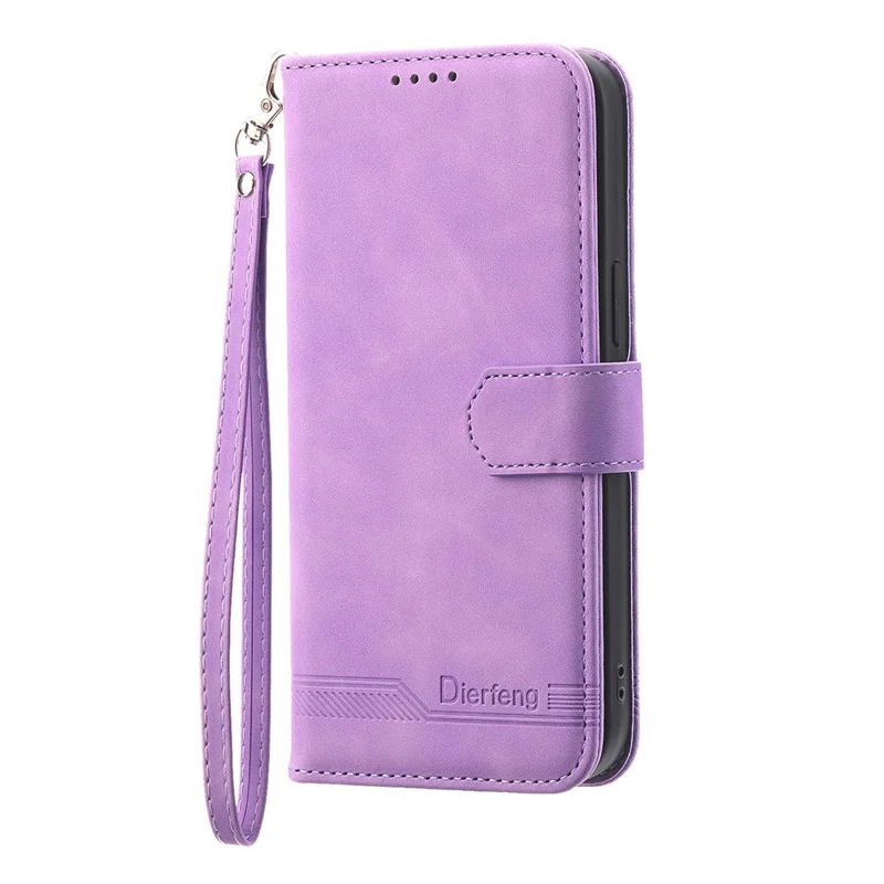 DIERFENG DF-03 Phone Leather Case for Oppo Reno8 5G (Global Version), Stand Lines Imprinted Wallet Phone Cover - Purple