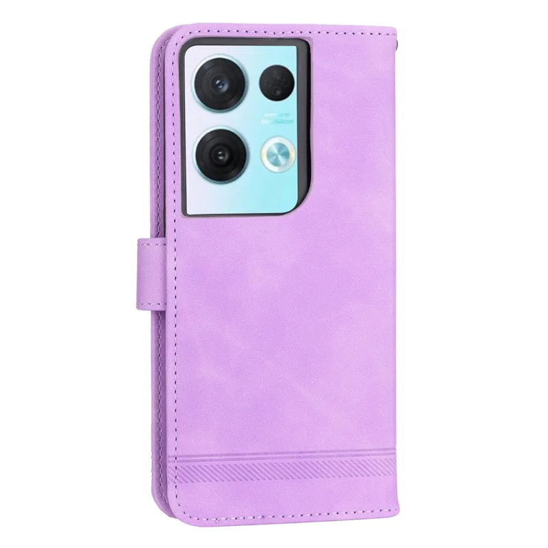 DIERFENG DF-03 Phone Leather Case for Oppo Reno8 5G (Global Version), Stand Lines Imprinted Wallet Phone Cover - Purple