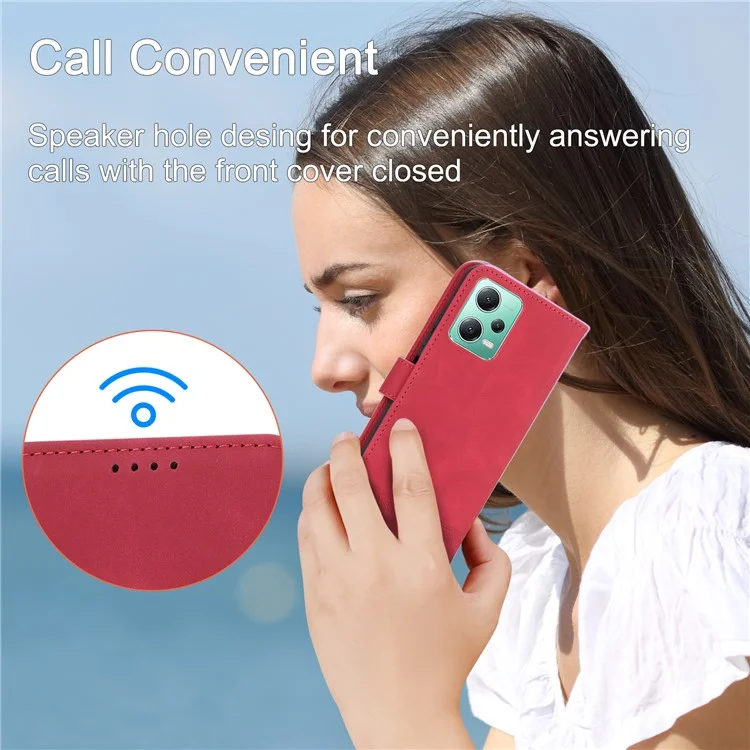DIERFENG DF-03 Phone Case for Xiaomi Poco X5 5G / Redmi Note 12 5G (Global) / (India) / (China) Lines Imprinted Folding Stand Leather Wallet Cover - Red