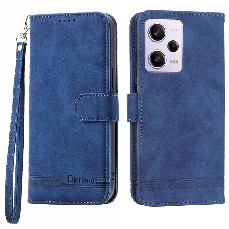 DIERFENG DF-03 für Xiaomi Redmi Note 12 Pro 5G / Note 12 Pro Speed 5G / Poco X5 Pro 5G Linien geprägtes Handyhülle Flip Stand PU Leder Brieftasche Cover - Blau
