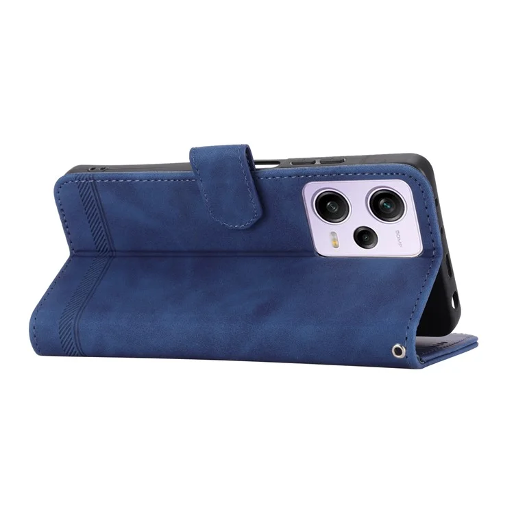 DIERFENG DF-03 für Xiaomi Redmi Note 12 Pro 5G / Note 12 Pro Speed 5G / Poco X5 Pro 5G Linien geprägtes Handyhülle Flip Stand PU Leder Brieftasche Cover - Blau