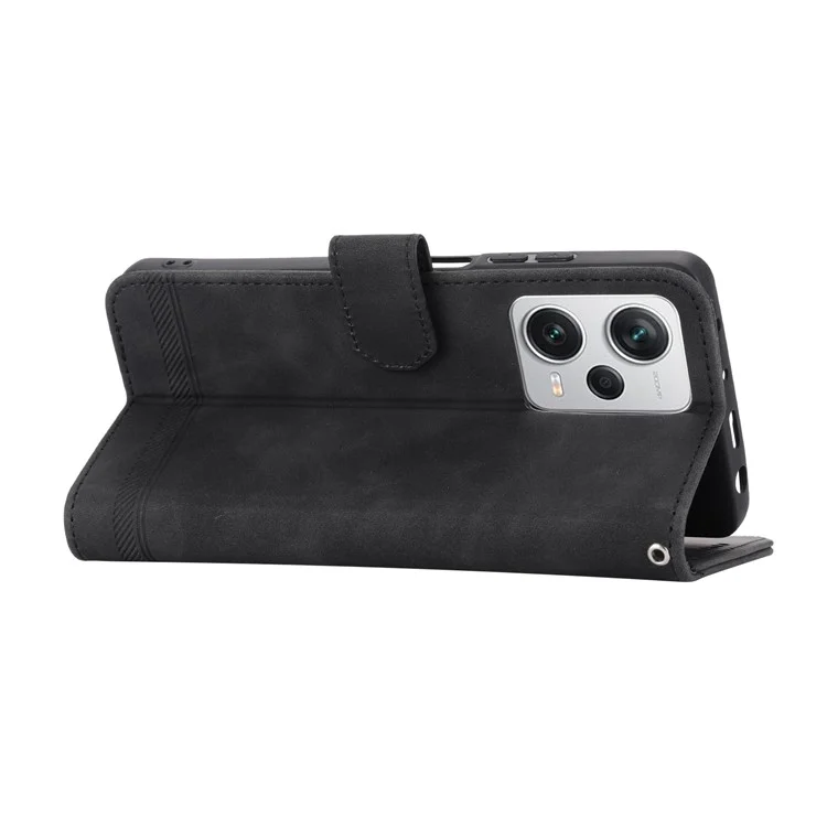 DIERFENG DF-03 para Xiaomi Redmi Note 12 Pro+ 5G Líneas Impresas Cartera de Cuero Funda de Teléfono Flip Stand Anti-caída Cubierta - Negro