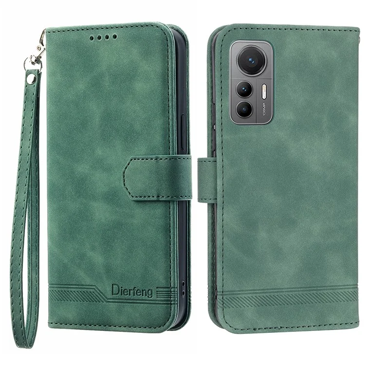 DIERFENG DF-03 For Xiaomi 12 / 12X / 12S 5G PU Leather Stand Protective Phone Case Lines Imprinted Wallet Cover - Green