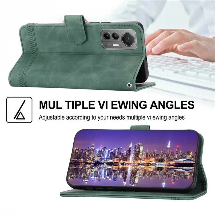 DIERFENG DF-03 For Xiaomi 12 / 12X / 12S 5G PU Leather Stand Protective Phone Case Lines Imprinted Wallet Cover - Green