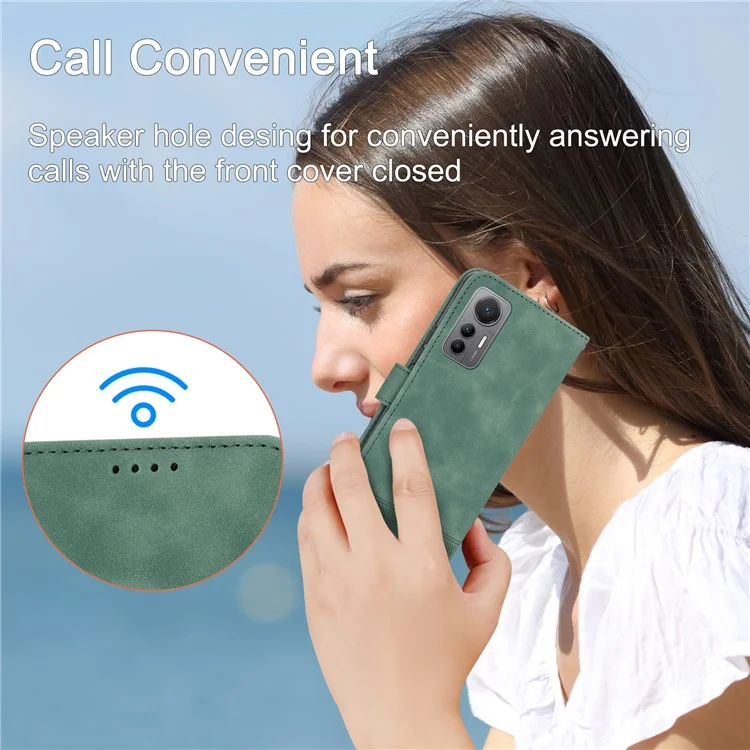 DIERFENG DF-03 For Xiaomi 12 / 12X / 12S 5G PU Leather Stand Protective Phone Case Lines Imprinted Wallet Cover - Green