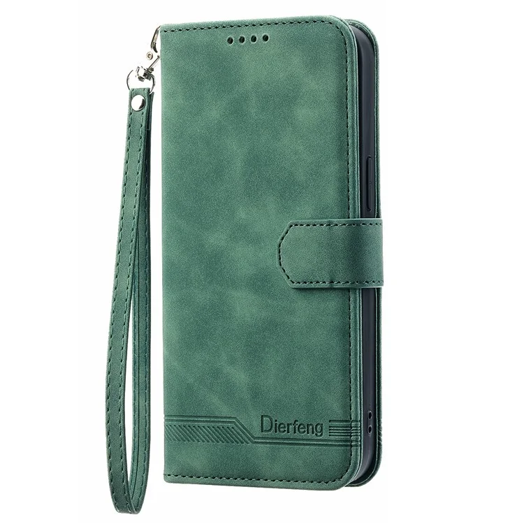 DIERFENG DF-03 For Xiaomi 12 / 12X / 12S 5G PU Leather Stand Protective Phone Case Lines Imprinted Wallet Cover - Green